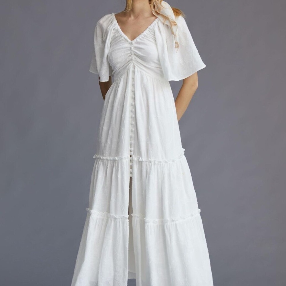 Anthropologie Ivory Tiered Maxi Dress